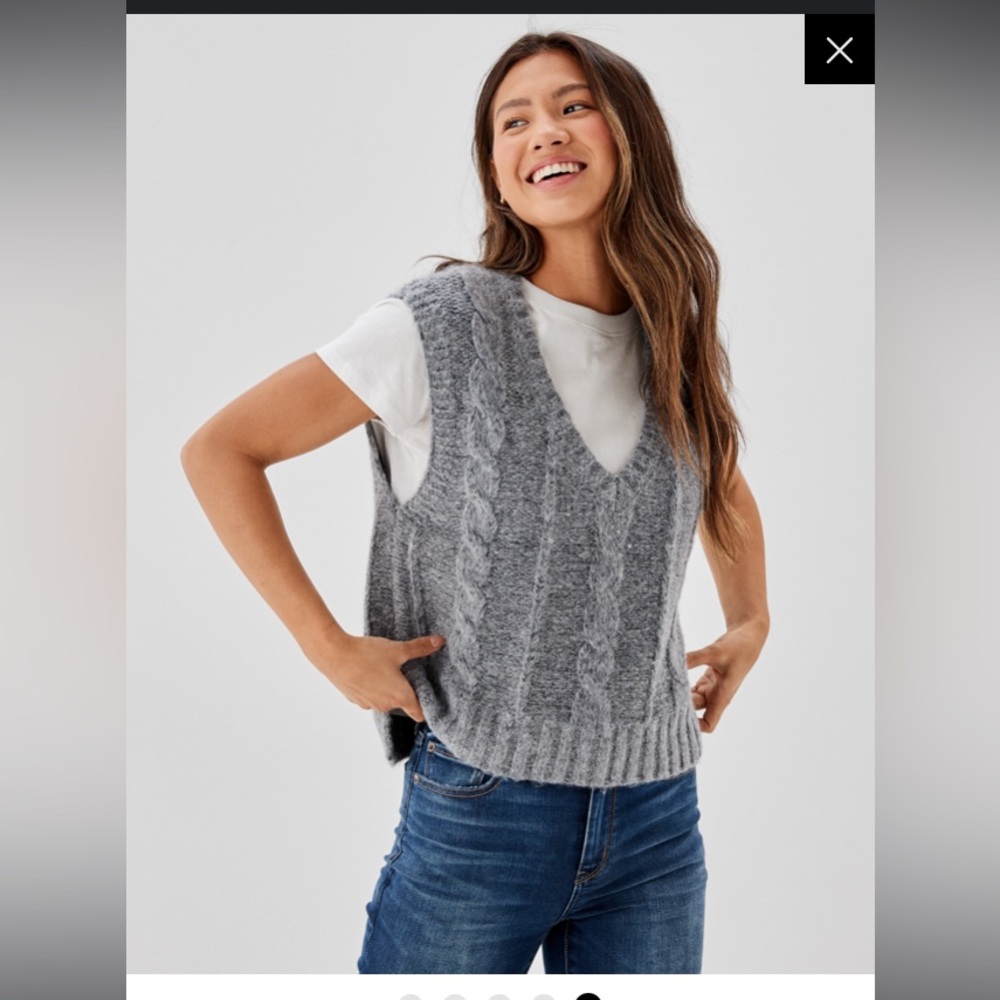 American Eagle Outfitters Cable Knit Sweater Vest Womenβs M Heather Greyβ¦
